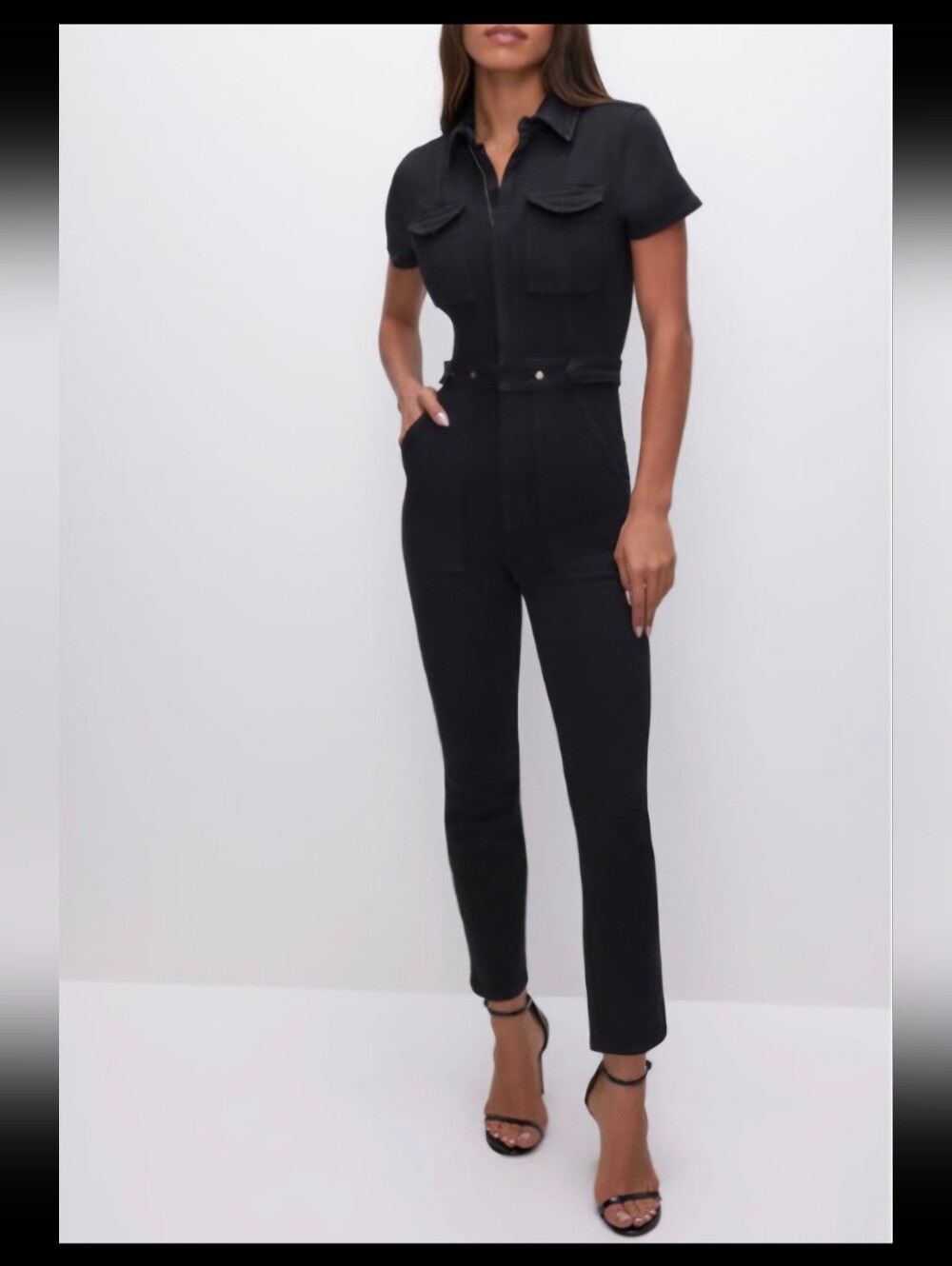 NWT Good American Black Short-Sleeve Utility Jumpsuit-2XL